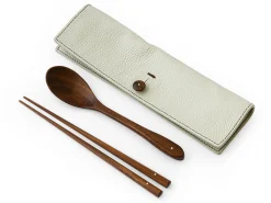 ORYOKI Essstäbchen|Oryoki*Besteck Set mit Essstäbchen, Löffel und Leder-Tasche