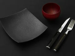 ORYOKI Damastmesser|Lacquerware*Besteck-Set WAKISASHI, Damastmesser mit Gabel