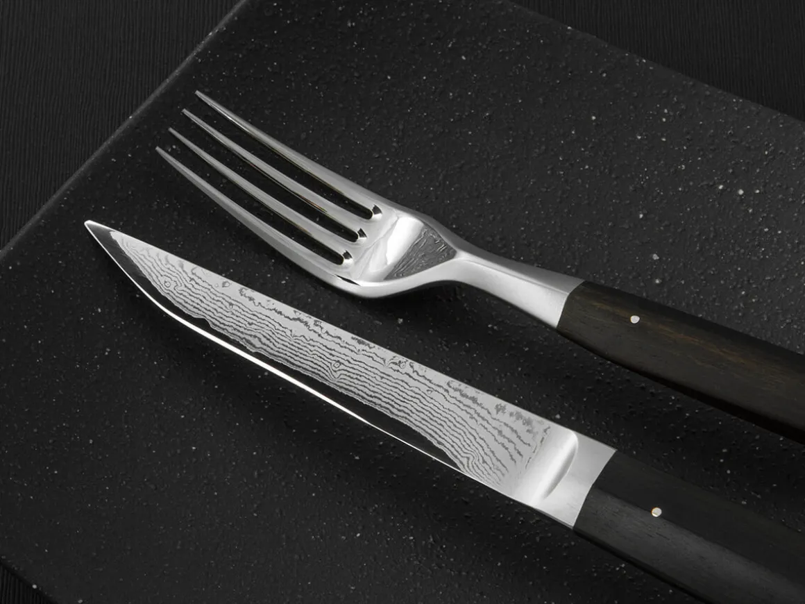 ORYOKI Damastmesser|Lacquerware*Besteck-Set WAKISASHI, Damastmesser mit Gabel