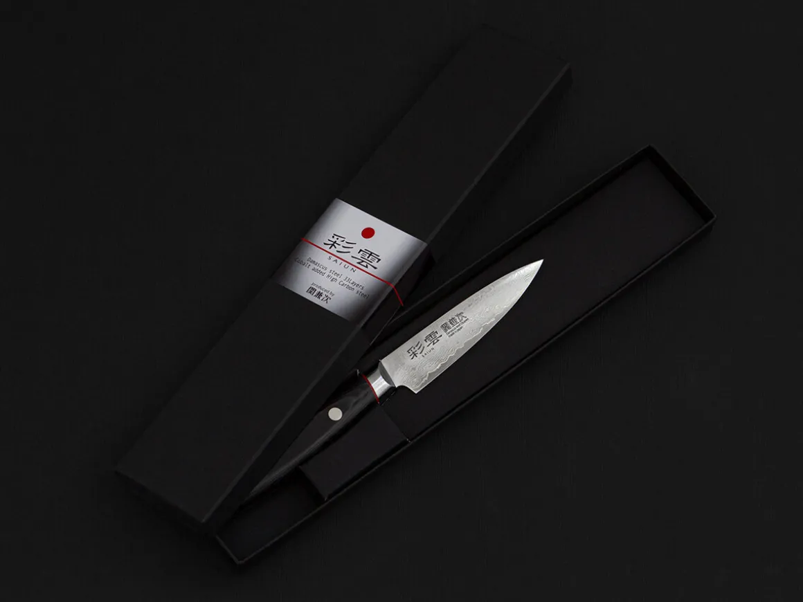 ORYOKI Petty Messer|Damastmesser*Damastmesser Saiun Schälmesser, 90 mm, 32 Lagen
