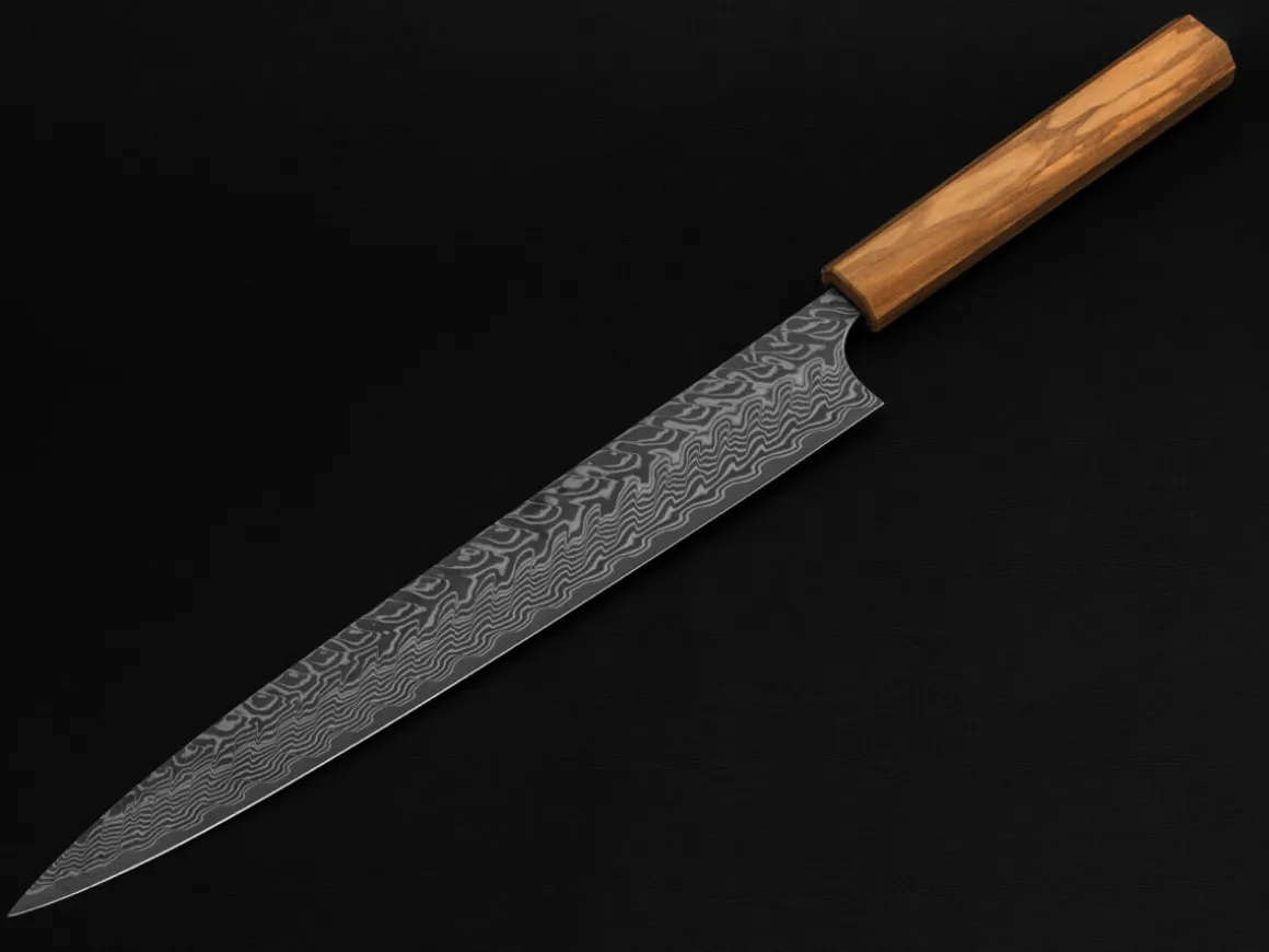 ORYOKI Sashimi Messer|Damastmesser*Damastmesser Sujihiki 270 SG2, 63 Lagen, Olive
