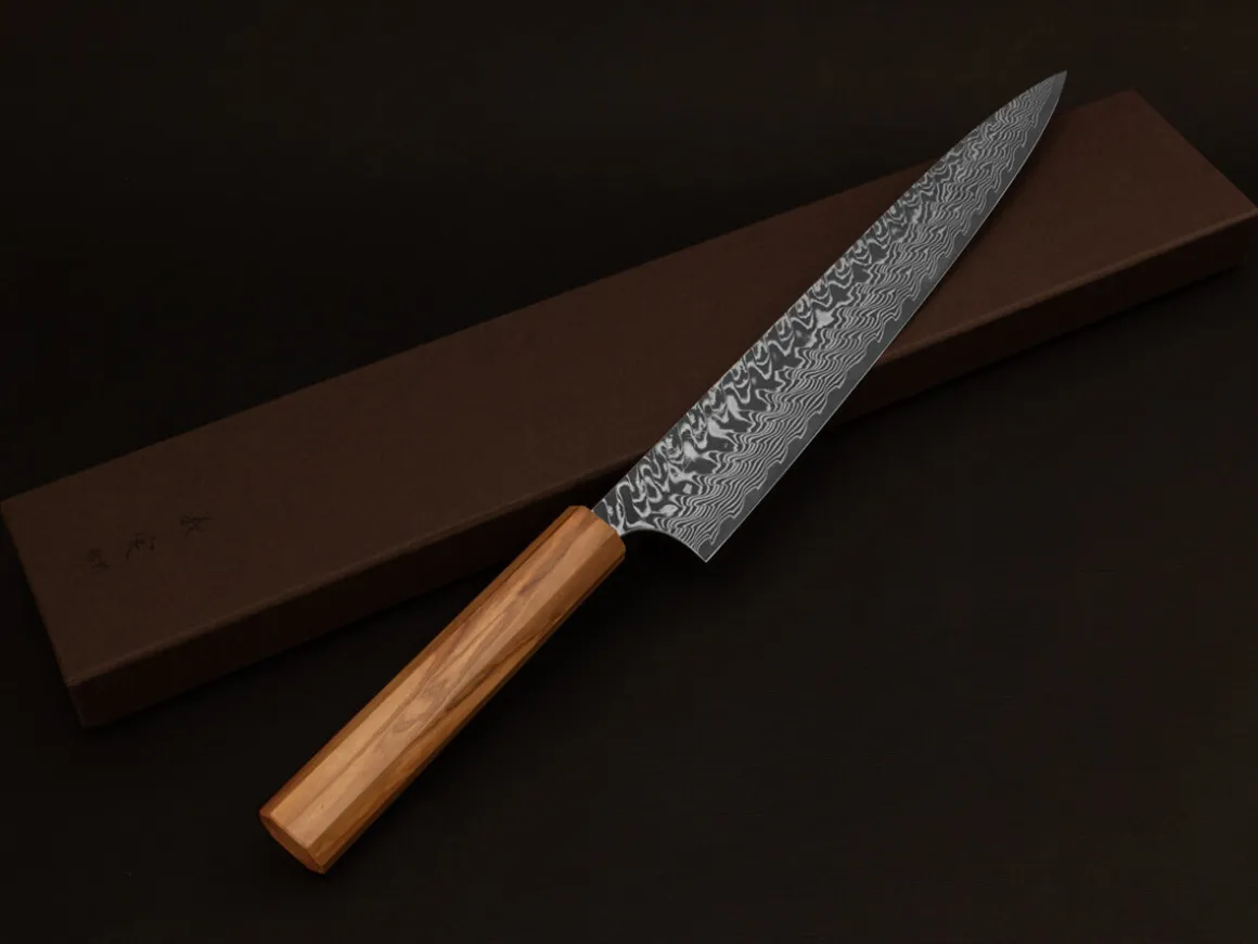 ORYOKI Sashimi Messer|Damastmesser*Damastmesser Sujihiki 270 SG2, 63 Lagen, Olive