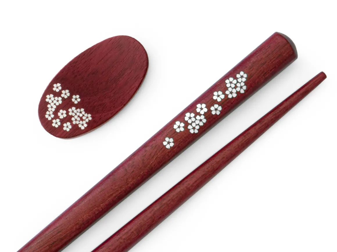 ORYOKI Essstäbchen*Essstäbchen Set mit Ablage Sakura, Purple Heart