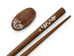 ORYOKI Essstäbchen*Essstäbchen Set mit Ablage Sakura, Granadillo