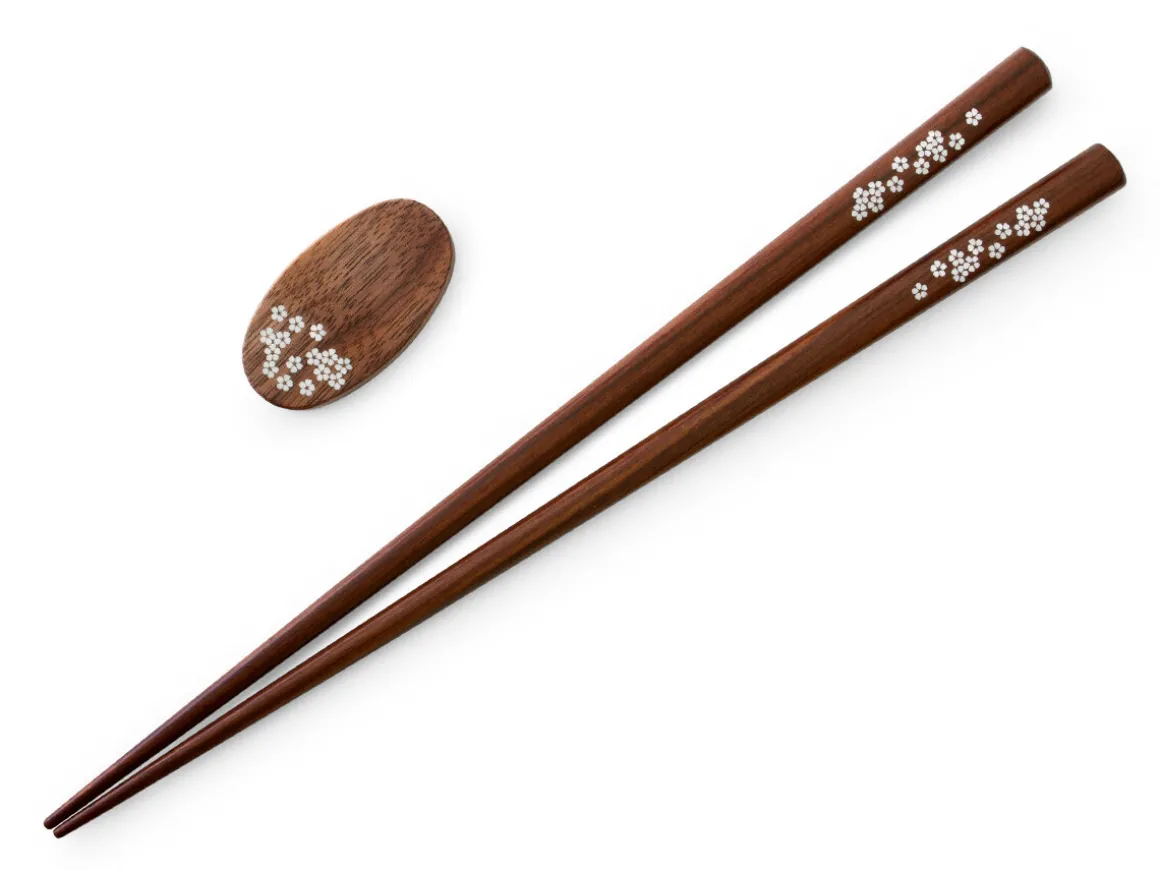 ORYOKI Essstäbchen*Essstäbchen Set mit Ablage Sakura, Granadillo