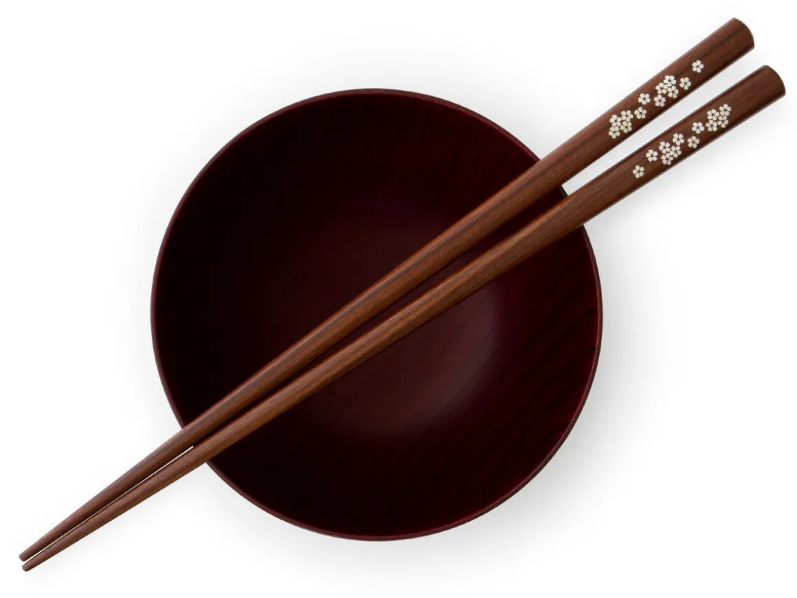 ORYOKI Essstäbchen*Essstäbchen Set mit Ablage Sakura, Granadillo