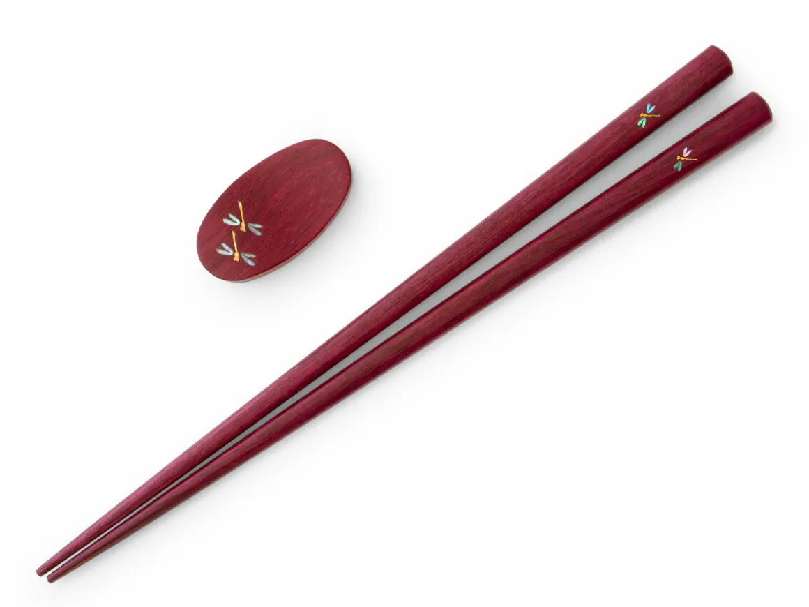 ORYOKI Essstäbchen*Essstäbchen Set mit Ablage Tonbo, Purple Heart