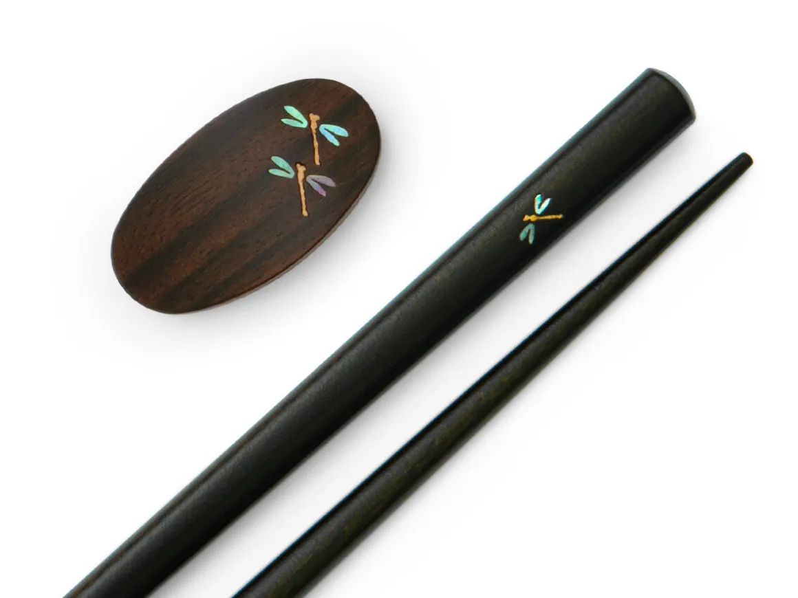 ORYOKI Essstäbchen*Essstäbchen Set mit Ablage Tonbo, Ebenholz