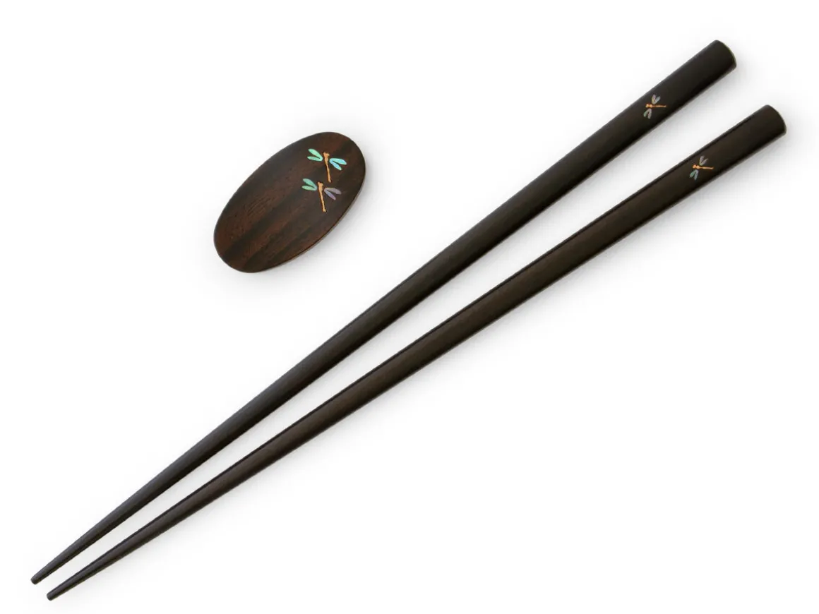 ORYOKI Essstäbchen*Essstäbchen Set mit Ablage Tonbo, Ebenholz