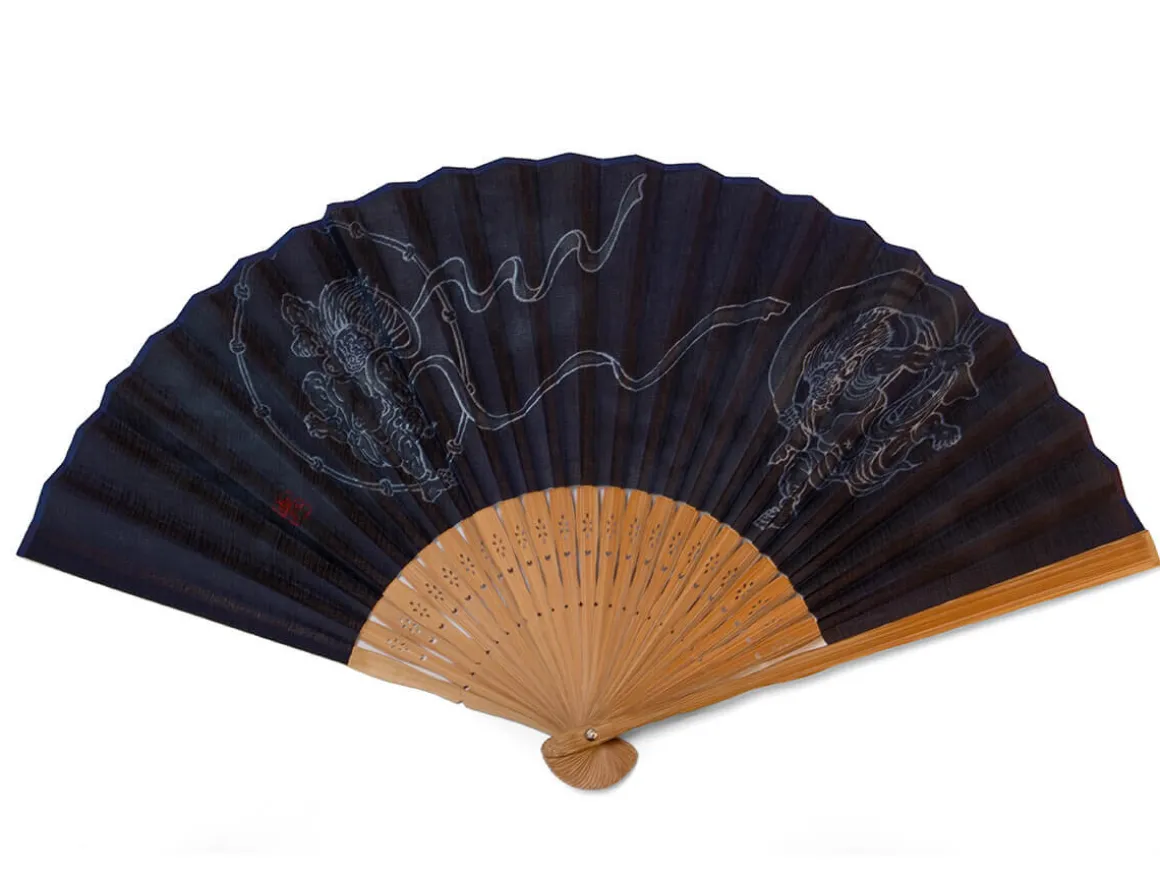 ORYOKI Handfächer*Handfächer Fujin Raijin, Donner-Gott, blau