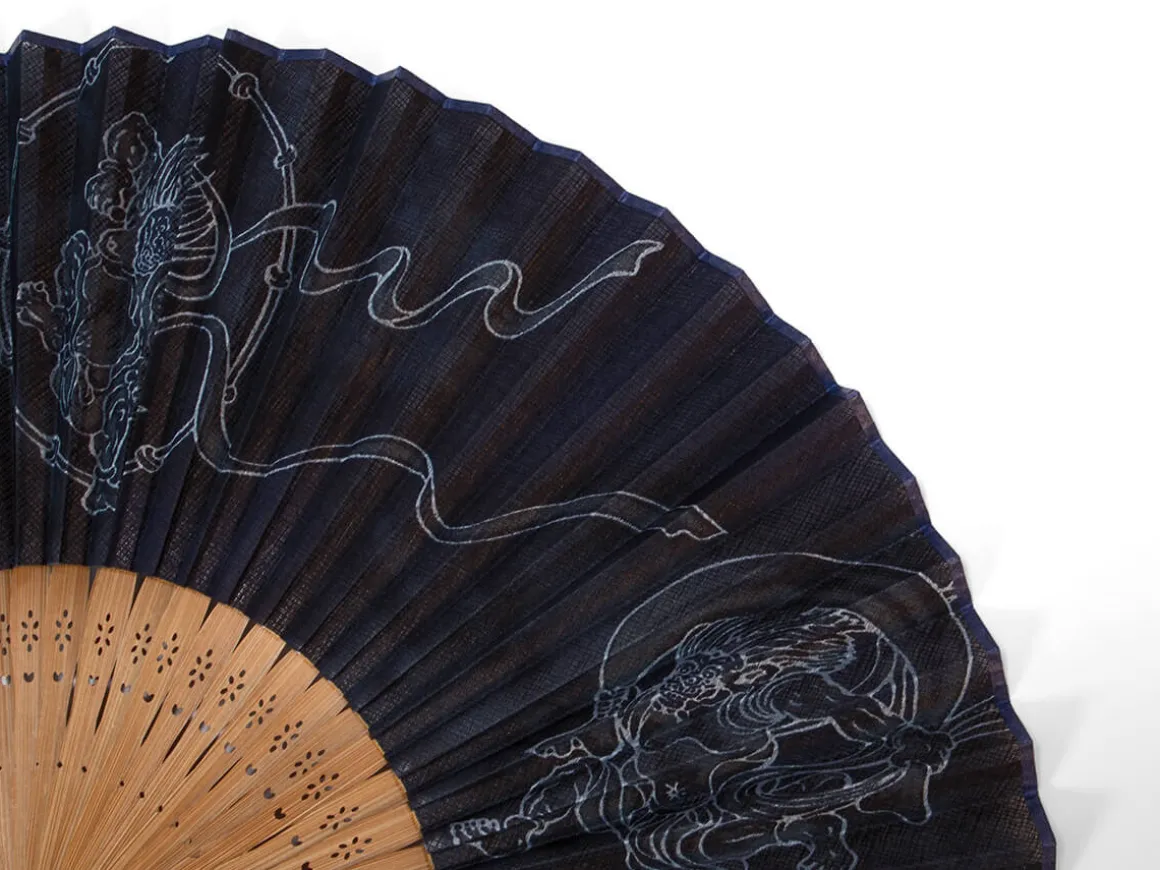 ORYOKI Handfächer*Handfächer Fujin Raijin, Donner-Gott, blau