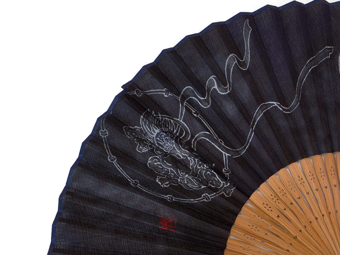 ORYOKI Handfächer*Handfächer Fujin Raijin, Donner-Gott, blau