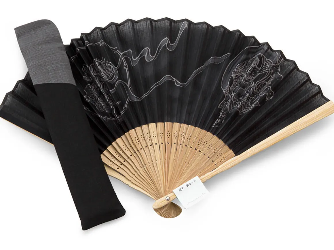 ORYOKI Handfächer*Handfächer Fujin Raijin, Donner-Gott, schwarz