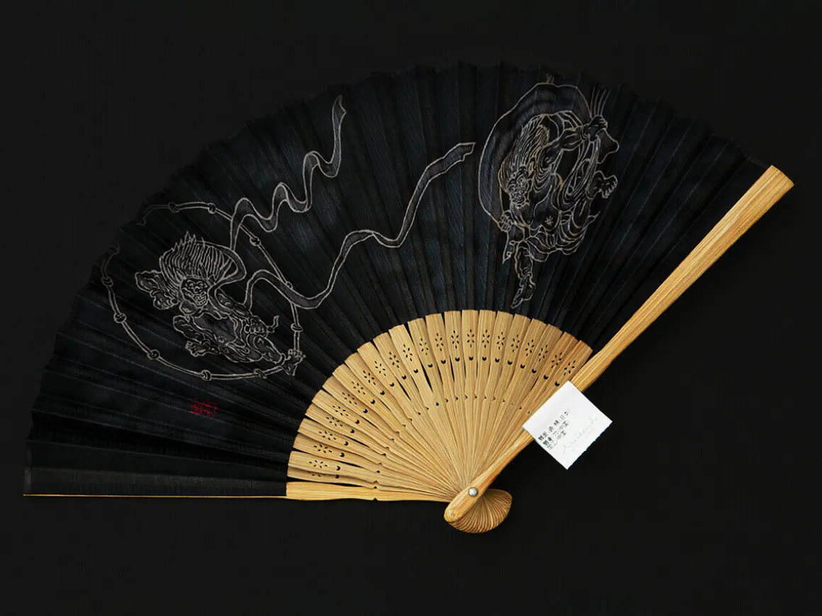 ORYOKI Handfächer*Handfächer Fujin Raijin, Donner-Gott, schwarz