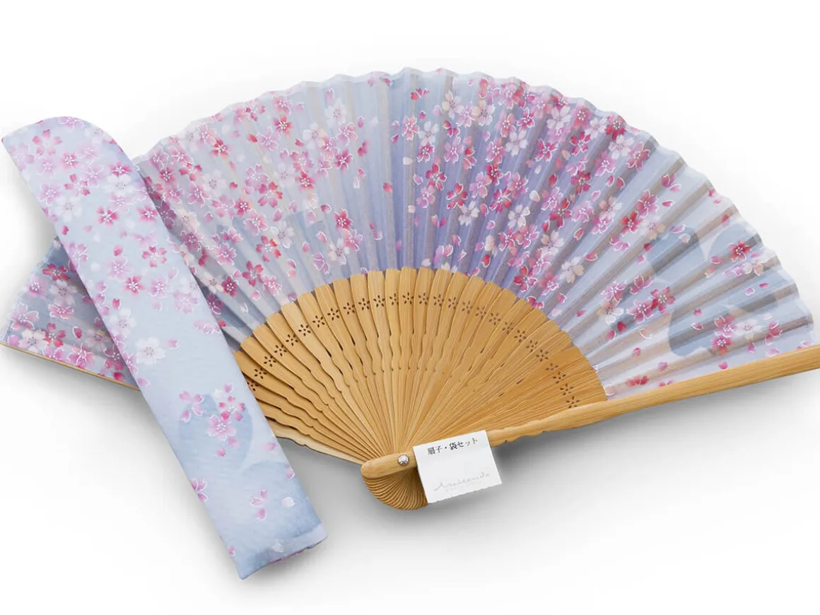 ORYOKI Handfächer*Handfächer Sakura Fubuki, Kirschblüte blau