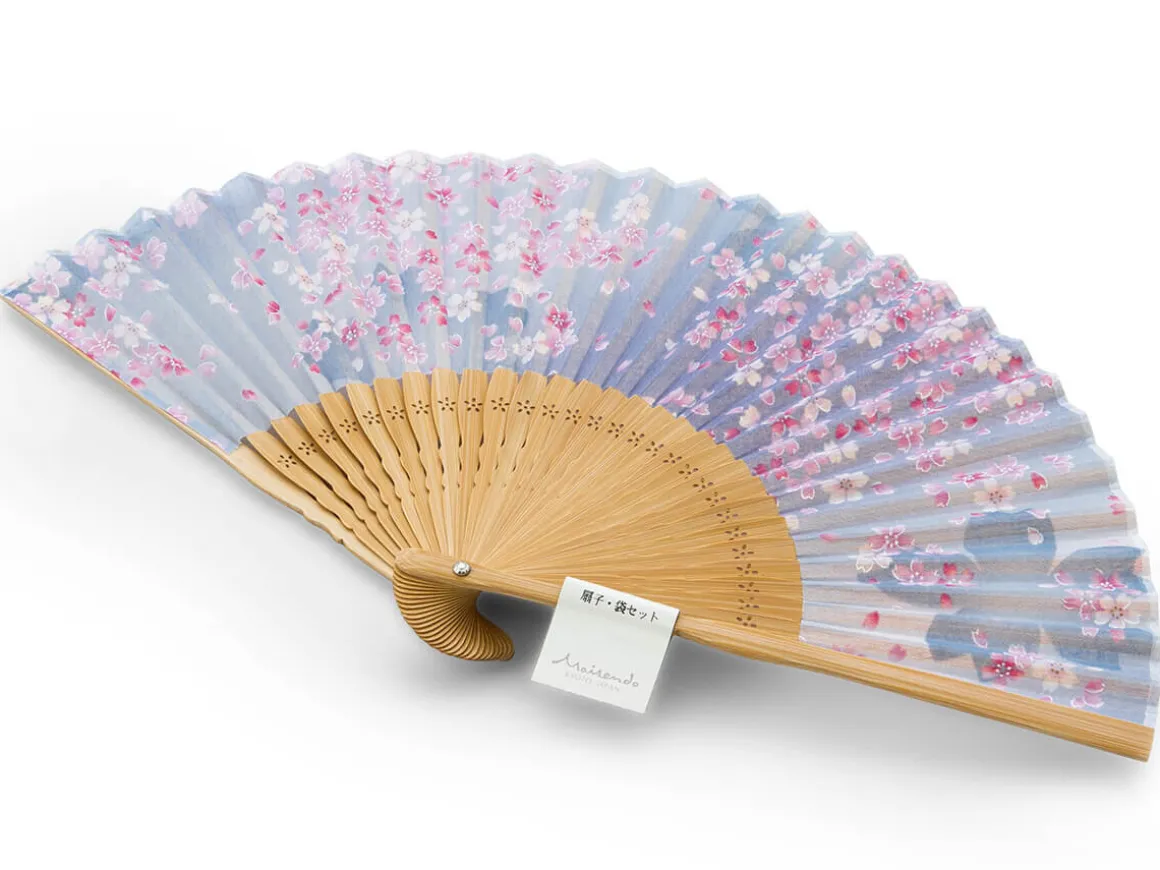 ORYOKI Handfächer*Handfächer Sakura Fubuki, Kirschblüte blau