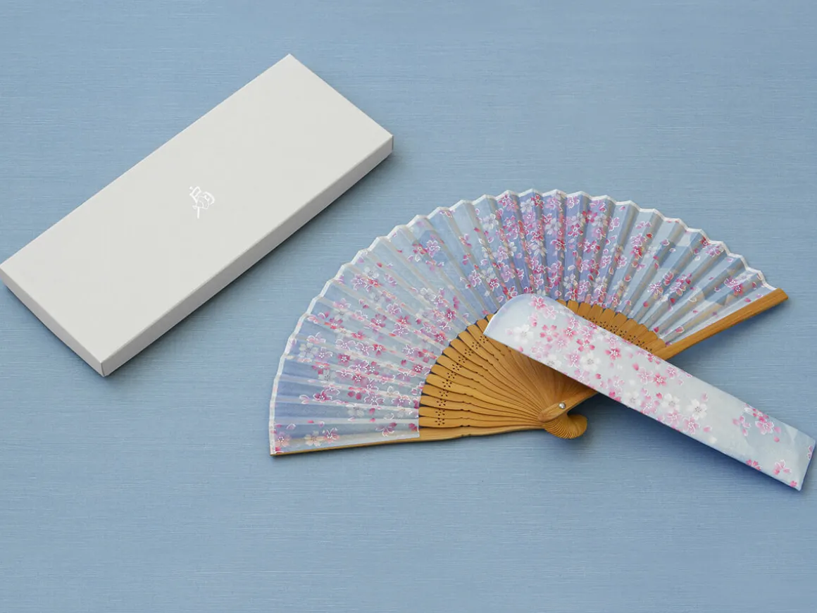 ORYOKI Handfächer*Handfächer Sakura Fubuki, Kirschblüte blau