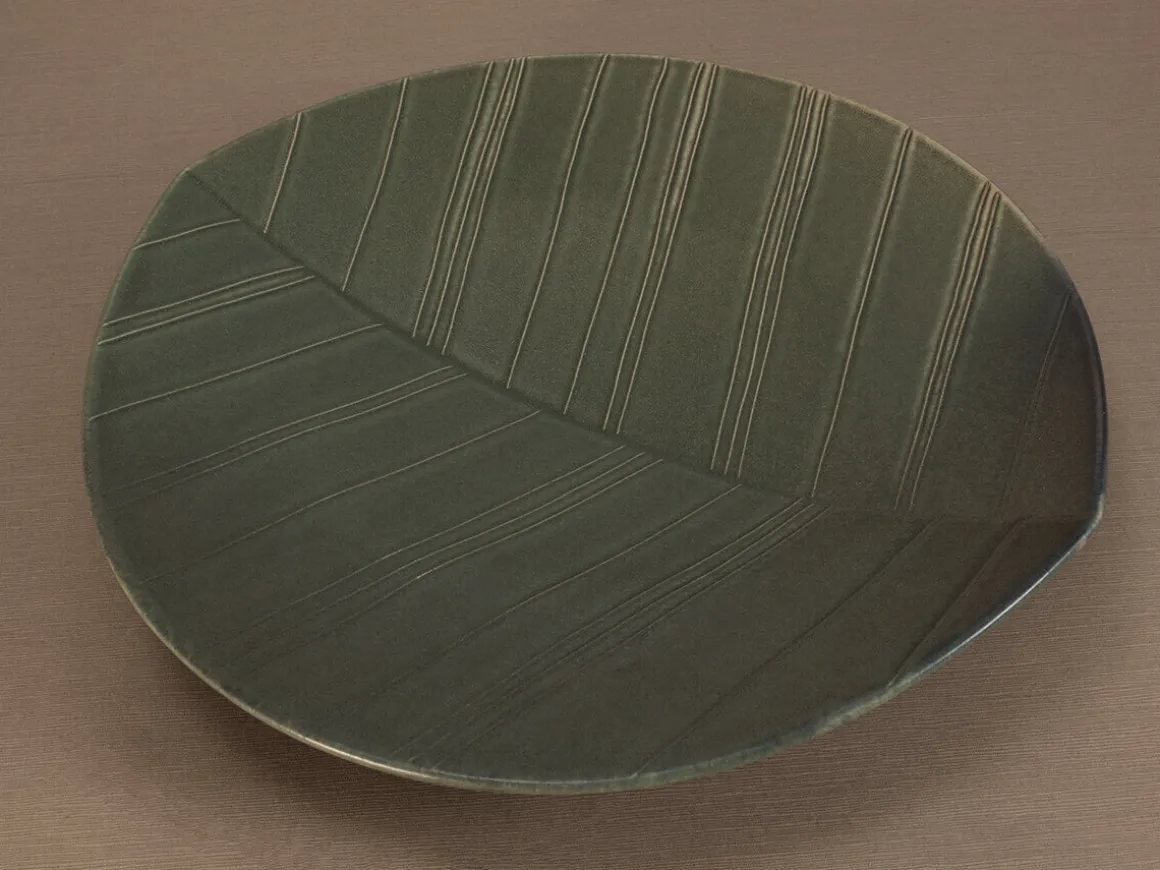 ORYOKI Sushi Teller|Japanisches Porzellan*HAZARA Leaf Banryoku, Servierplatte L, grün
