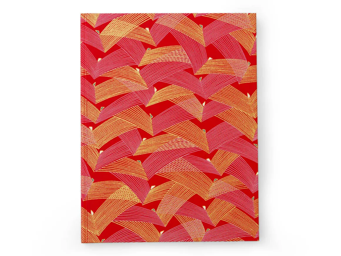 ORYOKI Japanpapier*Japanbuch Tokyo Memo, Chiyogami Saitenspiel auf Rot, 17 x 22 cm