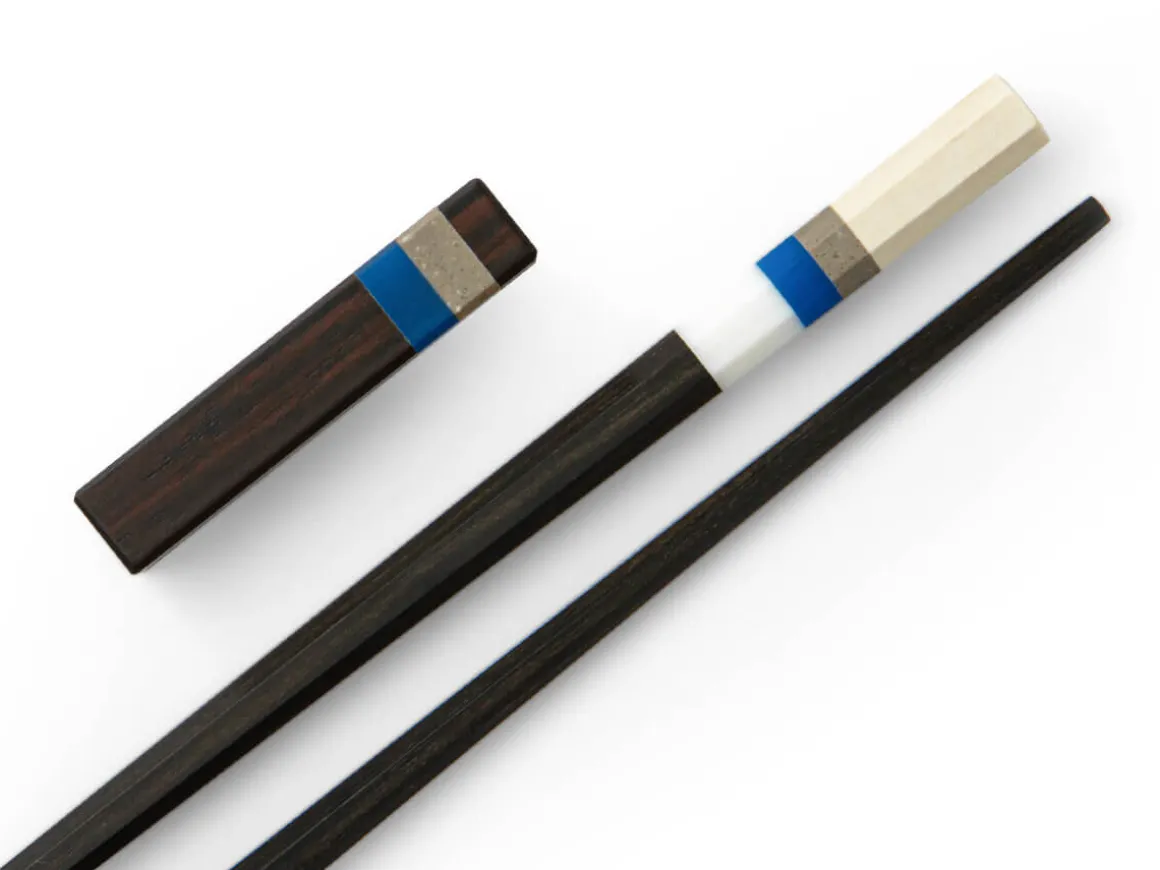 ORYOKI Essstäbchen*Japanische Essstäbchen Aoyama Blue, Ebenholz, mit Ablage