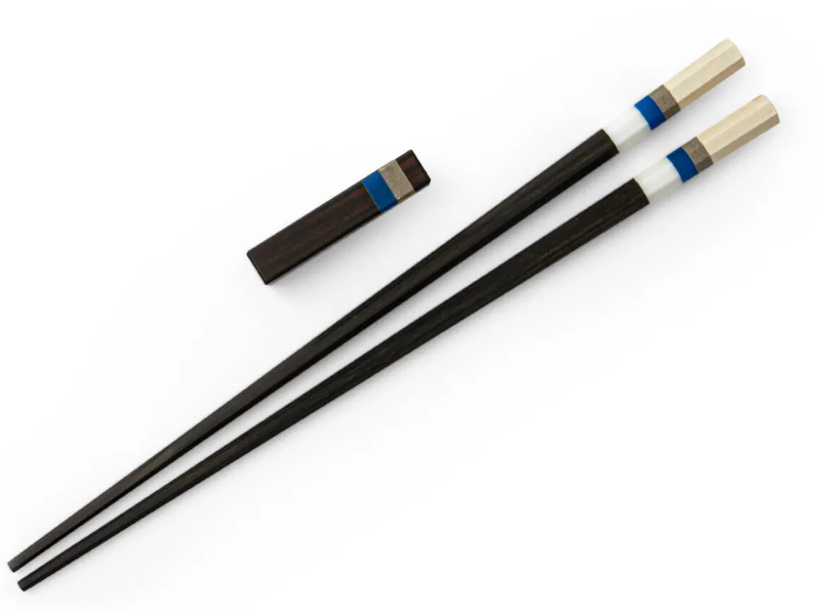 ORYOKI Essstäbchen*Japanische Essstäbchen Aoyama Blue, Ebenholz, mit Ablage