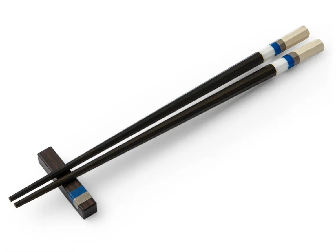 ORYOKI Essstäbchen*Japanische Essstäbchen Aoyama Blue, Ebenholz, mit Ablage