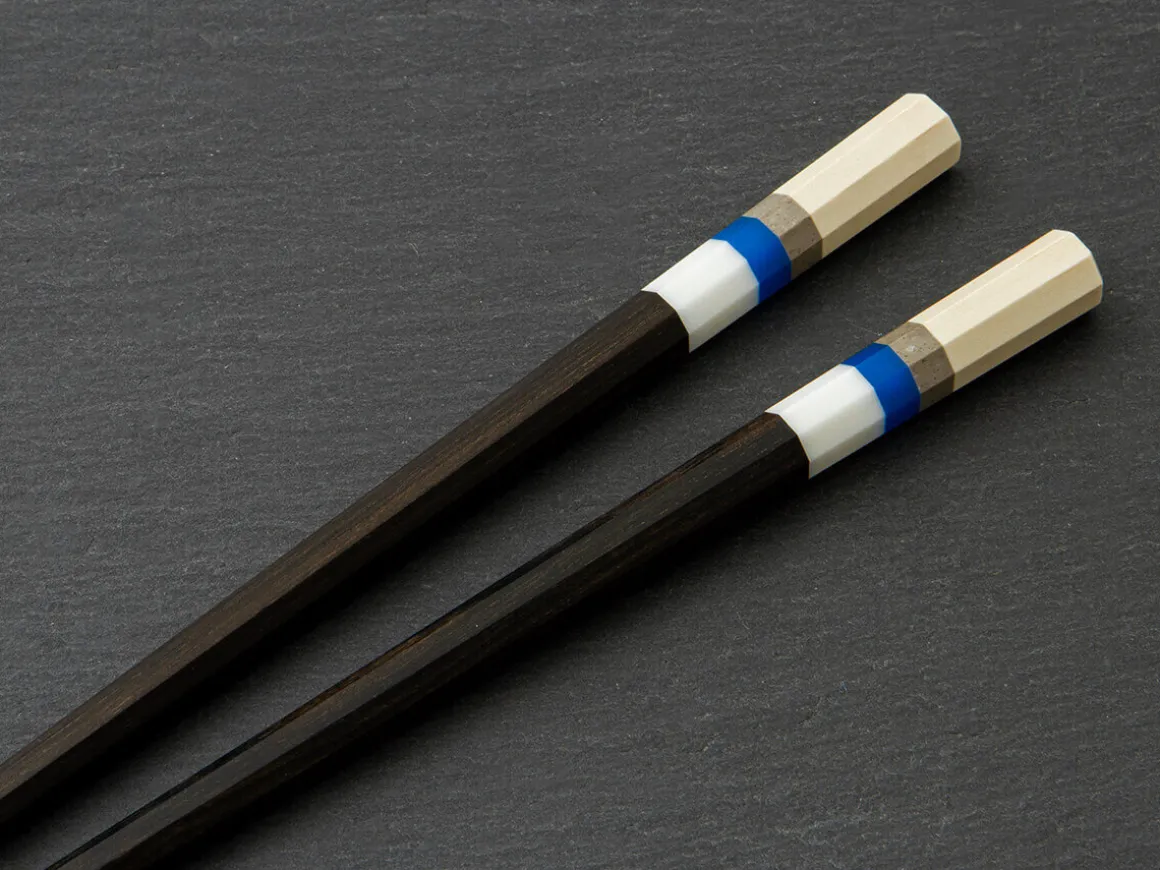 ORYOKI Essstäbchen*Japanische Essstäbchen Aoyama Blue, Ebenholz, mit Ablage