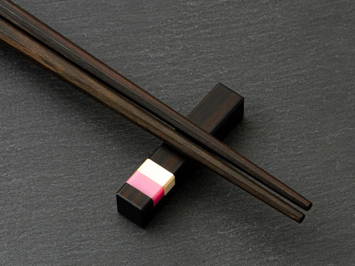 ORYOKI Essstäbchen*Japanische Essstäbchen Midnight Paris, Ebenholz, mit Ablage