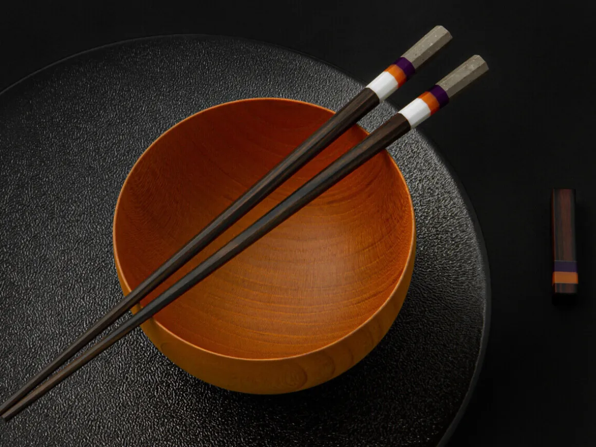 ORYOKI Essstäbchen*Japanische Essstäbchen Valencia Scent, Ebenholz, mit Ablage