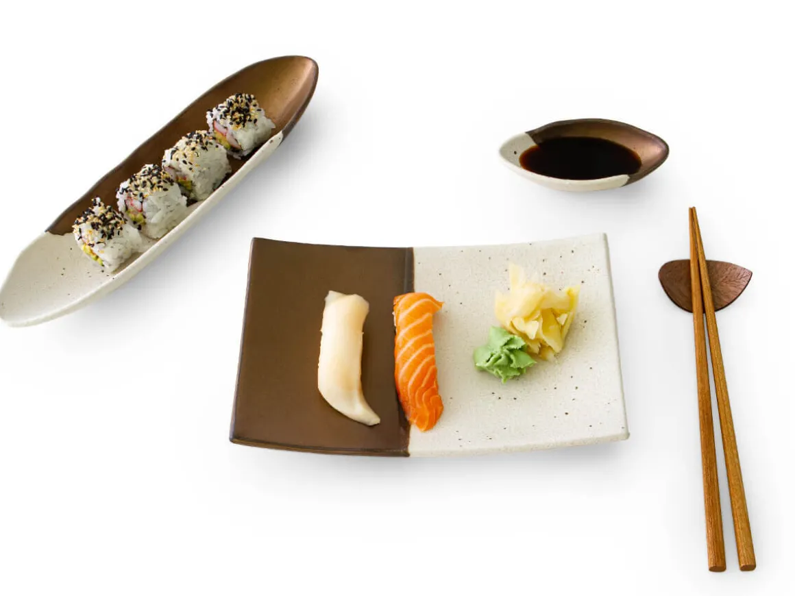 ORYOKI Sushi Teller|Japanisches Porzellan*Japanische Servierplatte Sou, weiß-gold, 2 Größen
