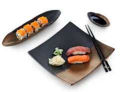 ORYOKI Japanisches Porzellan*Japanische Servierschale Sou, schwarz-gold, 2 Größen