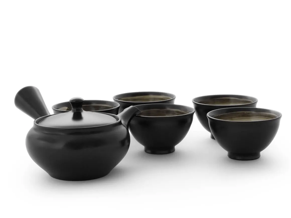 ORYOKI Japanische Teekannen|Teegeschirr*Japanisches Teeservice Kuro Hiramaru, 6-teilig