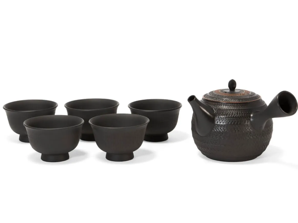ORYOKI Japanische Teekannen|Teegeschirr*Japanisches Teeservice 6-teilig, Kyusu Tokoname Sendan Maru