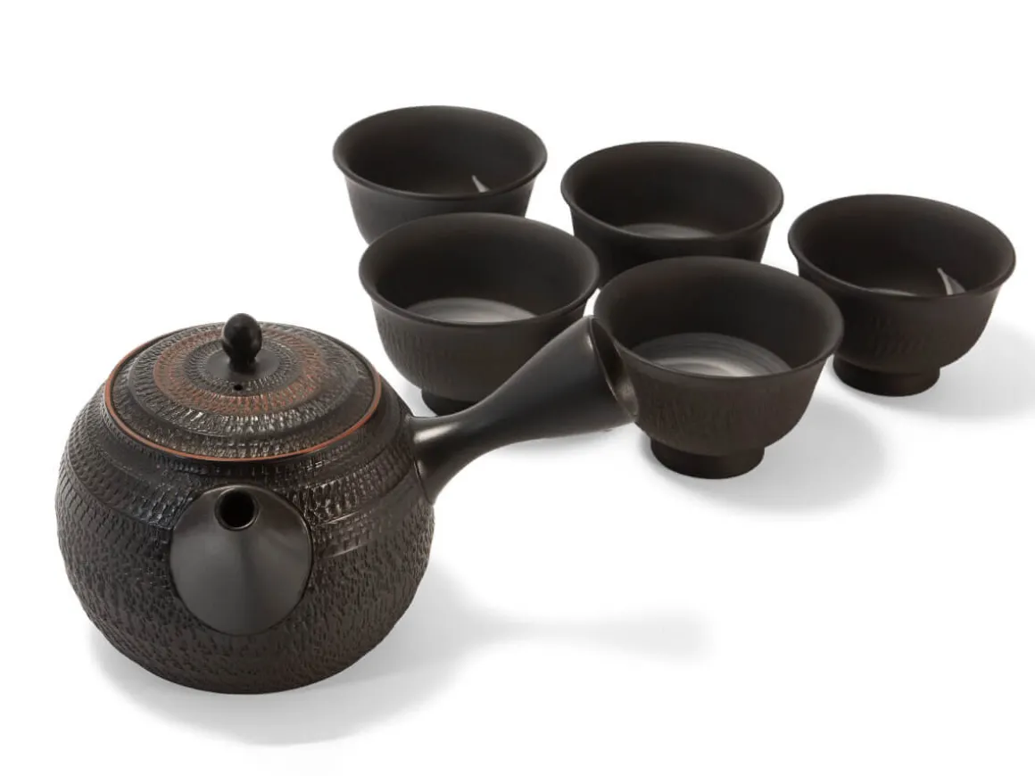 ORYOKI Japanische Teekannen|Teegeschirr*Japanisches Teeservice 6-teilig, Kyusu Tokoname Sendan Maru