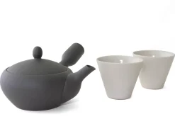 ORYOKI Japanische Teekannen|Teegeschirr*Japanisches Teeservice Teppachu Kurokusube, 3-teilig, Banko Yaki