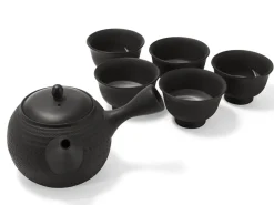 ORYOKI Japanische Teekannen|Teegeschirr*Japanisches Teeservice 6-teilig, Kyusu Tokoname Tobikanna Kuro