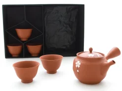 ORYOKI Japanische Teekannen|Teegeschirr*Japanisches Teeservice, 6-teilig, Kyusu Tokoname Sakura Momo