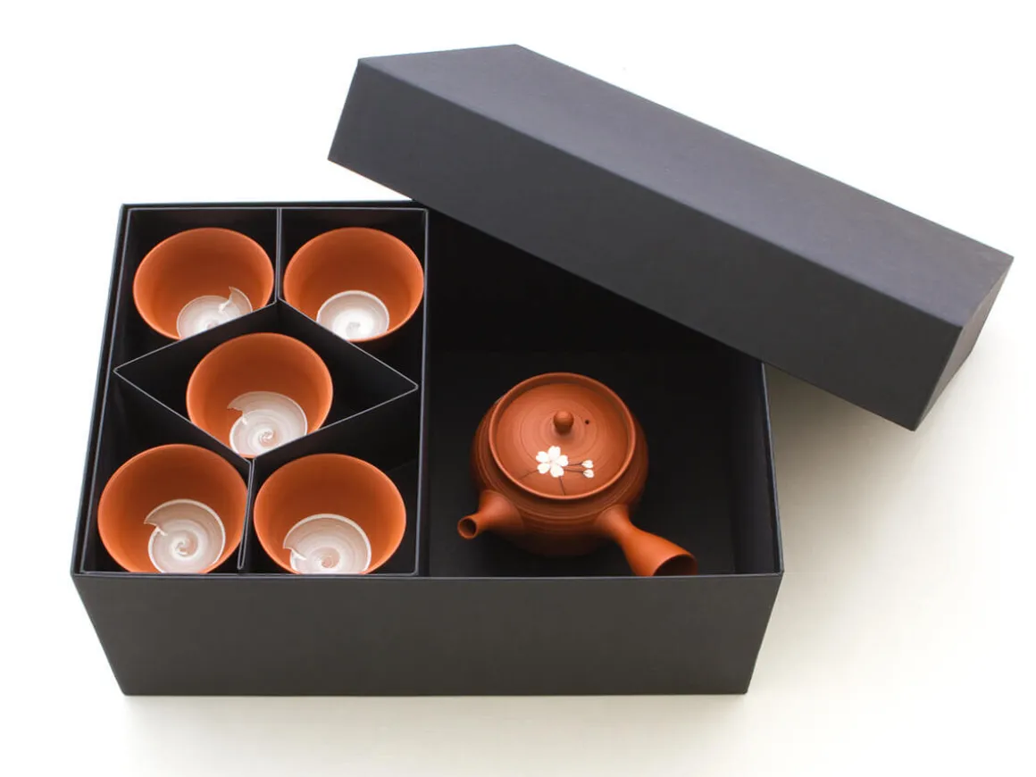 ORYOKI Japanische Teekannen|Teegeschirr*Japanisches Teeservice, 6-teilig, Kyusu Tokoname Sakura Momo