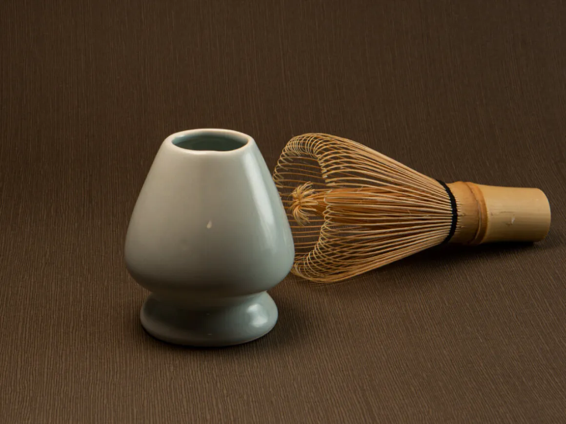 ORYOKI Matcha Besen Und Löffel*Matcha Besenständer, Kusenaoshi, hellblau
