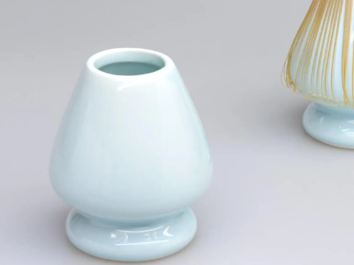ORYOKI Matcha Besen Und Löffel*Matcha Besenständer, Kusenaoshi, hellblau