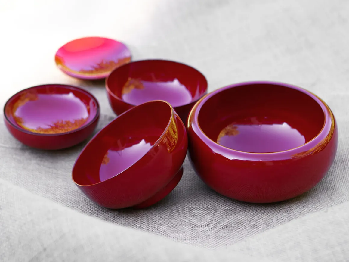 ORYOKI Oryoki|Lacquerware*Schalenset Nakajima, Rot, 6-teilig