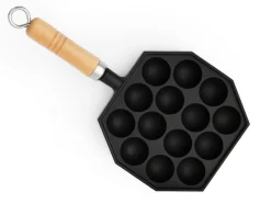 ORYOKI Gusseisenpfannen*Takoyaki Pfanne 14, Holzgriff, IWACHU