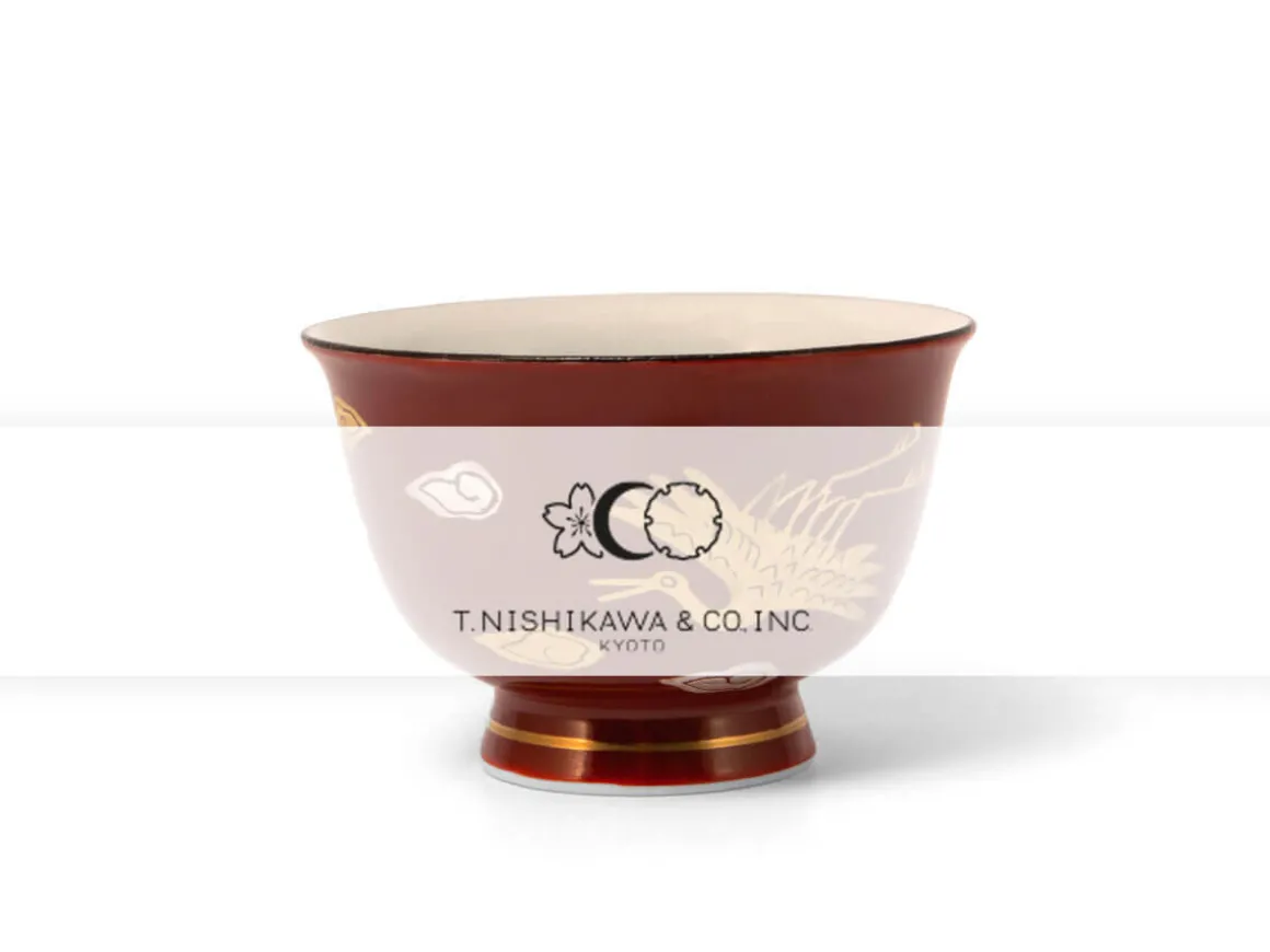 ORYOKI Teeschalen Und Becher|Teegeschirr*Teeschale Akaji Kingin Tsuru, 50 ml