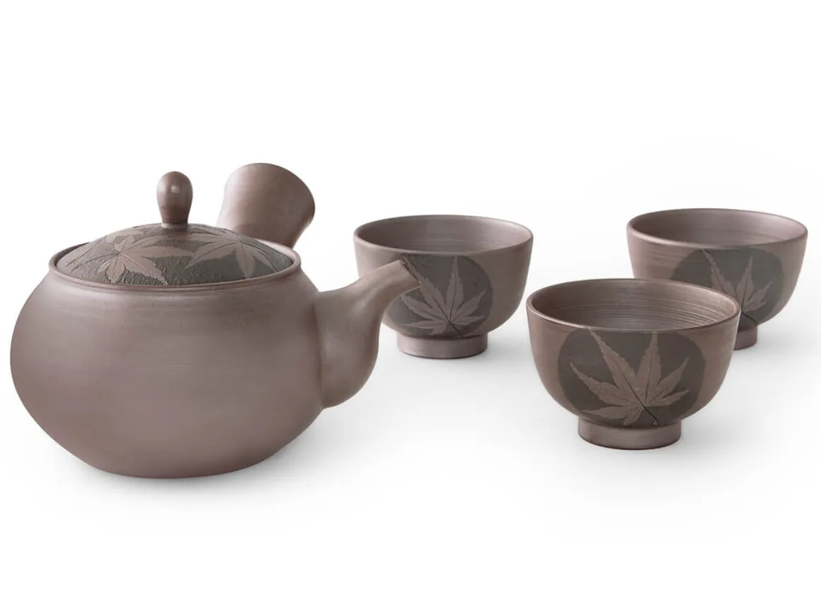 ORYOKI Japanische Teekannen|Teegeschirr*Teeservice Kuro Momiji, Banko Yaki, 4-teilig