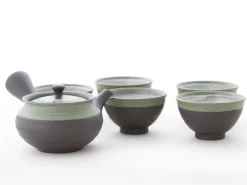 ORYOKI Japanische Teekannen|Teegeschirr*Teeservice Kurofukugata Midorierimaki, 6-teilig