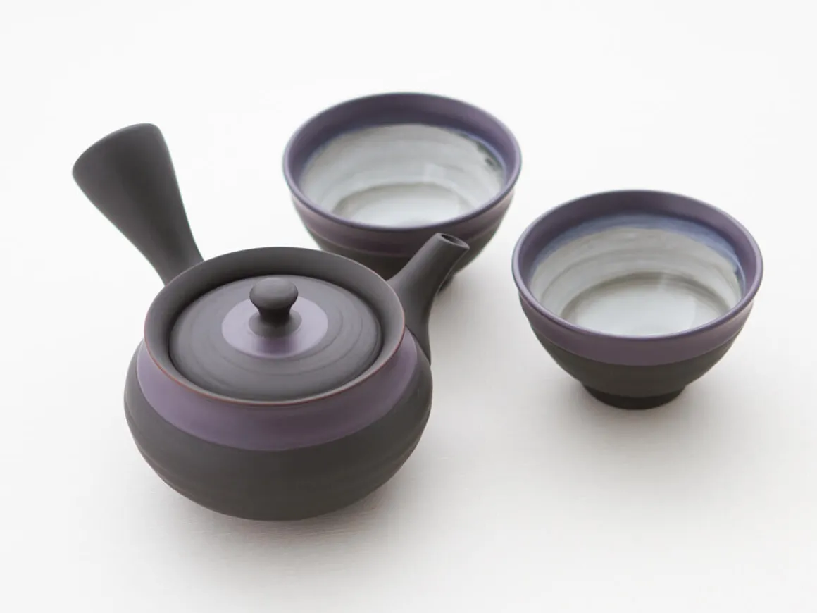 ORYOKI Japanische Teekannen|Teegeschirr*Teeservice Shu Hira Murasakinakaobi, 3-teilig