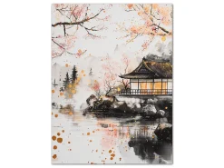 ORYOKI Wandbilder*Wandbild Japanischer Garten Sakura #2, farbig 3:4