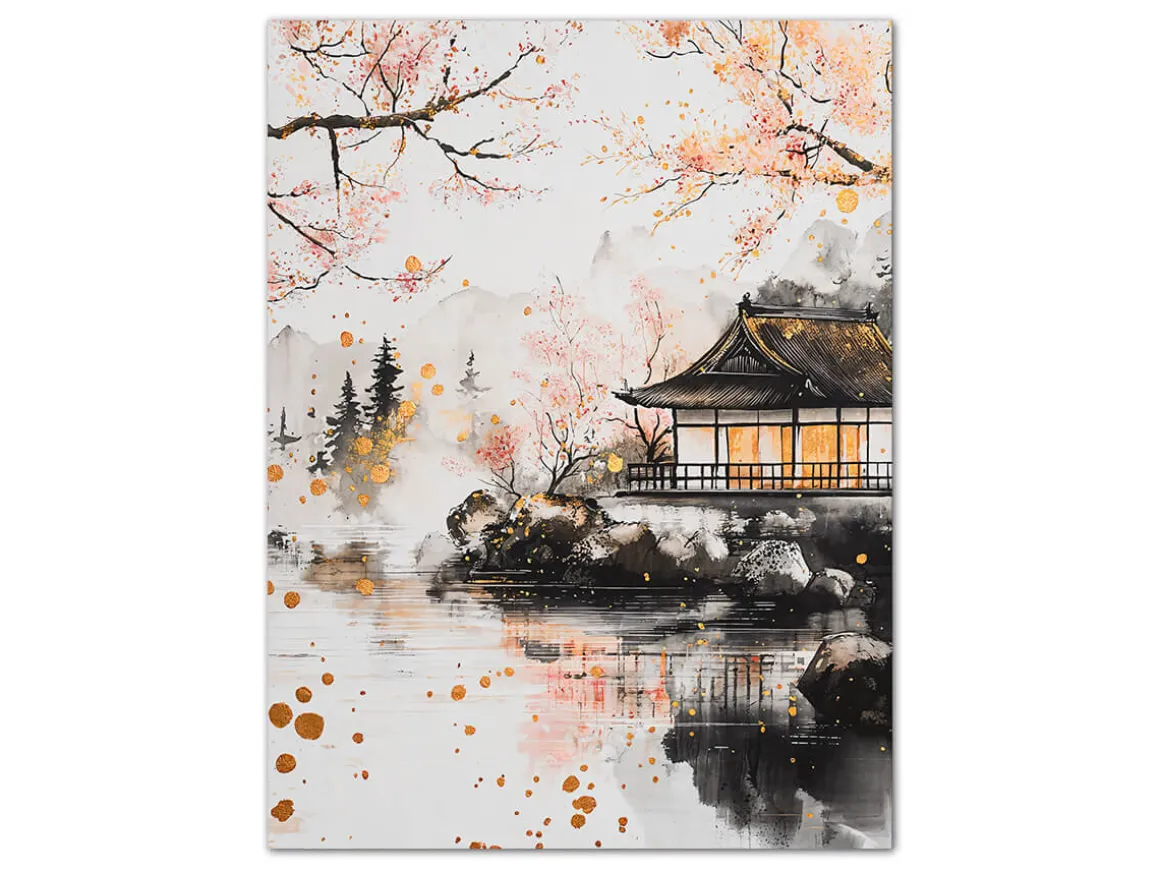 ORYOKI Wandbilder*Wandbild Japanischer Garten Sakura #2, farbig 3:4