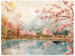 ORYOKI Wandbilder*Wandbild Japanischer Garten Sakura #4, farbig 4:3